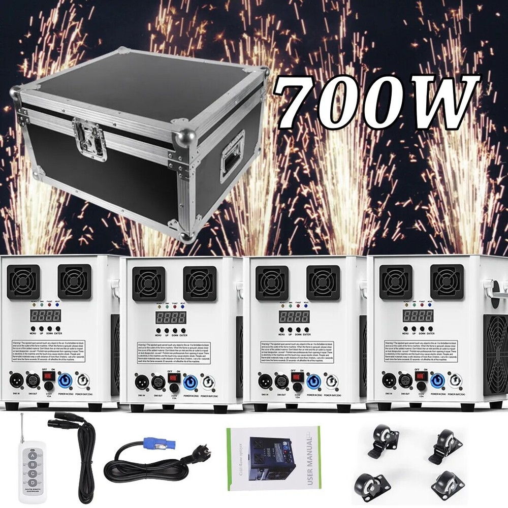 4PC 700W Cold Spark Firework Machine Stage Effect Wedding DJ Party DMX w/Case