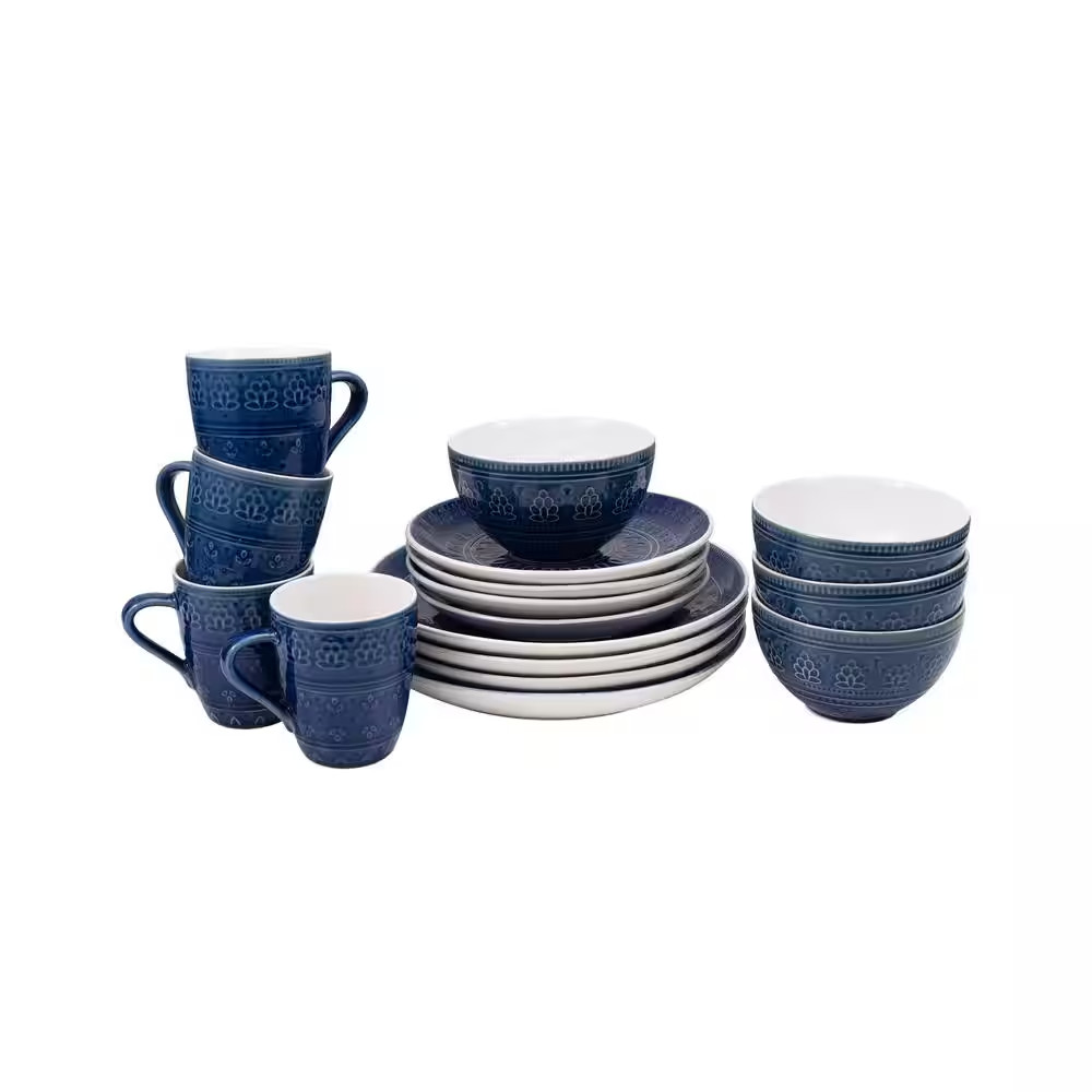 Fez 16-Piece Blue Reactive Crackleglaze Stoneware Dinnerware Set (Service for 4)
