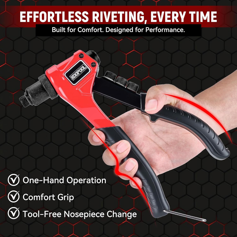 Rivet Gun Kit, Manual Pop Rivet Tool with 200 Rivets and 4 Drill Bits, 4 Tool-Fr