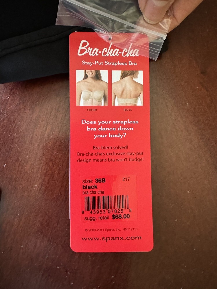 Spanx Bra Cha Cha Stay Put Strapless Bra Size 34B Black NWT