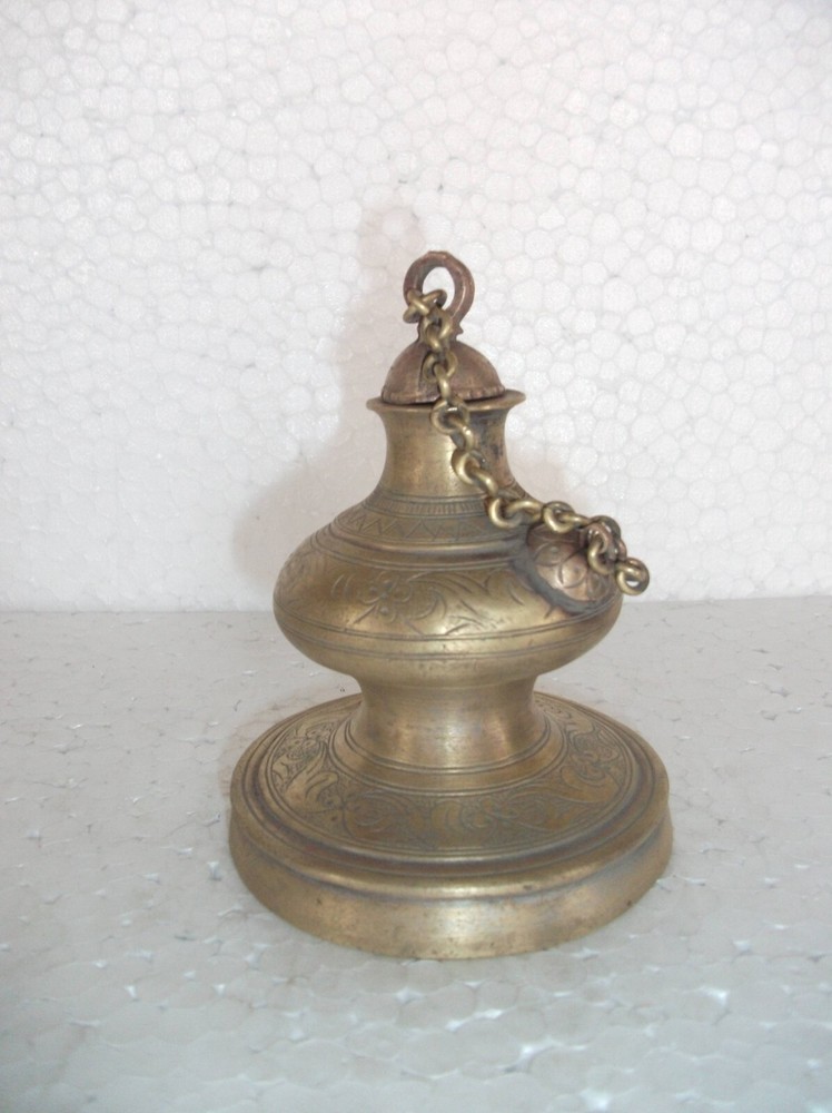 Vintage Unique Shape Engraved Solid Brass Handcrafted Inkpot/Well