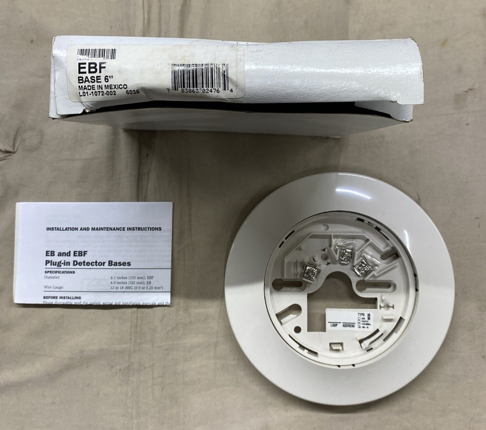 NEW SYSTEM SENSOR EBF 6" SMOKE DECECTOR BASE PLUG-IN L01-1072-002