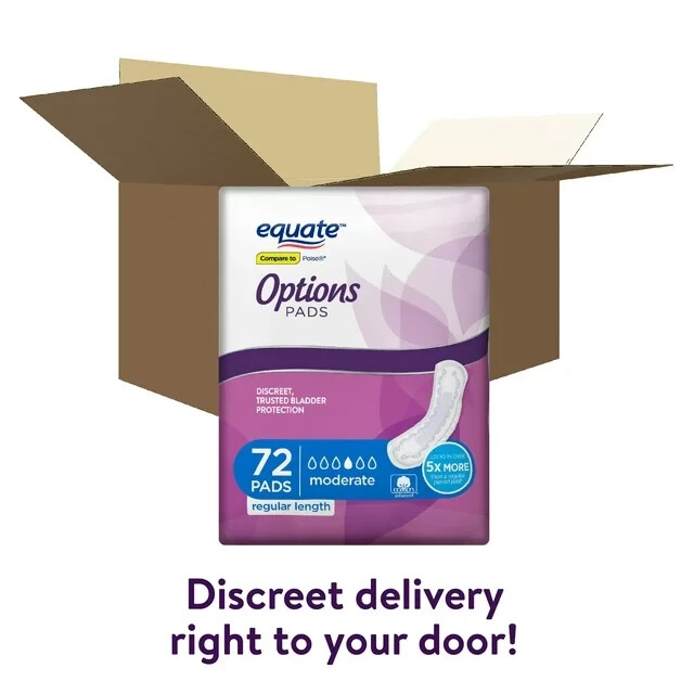 Equate Options Moderate Absorbency Regular Length Pads Value Pack, 72 count