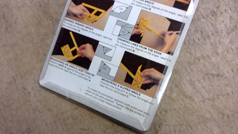 NOS Protractor Angle Finder, Adjustable Protractor 0°-180° Yellow