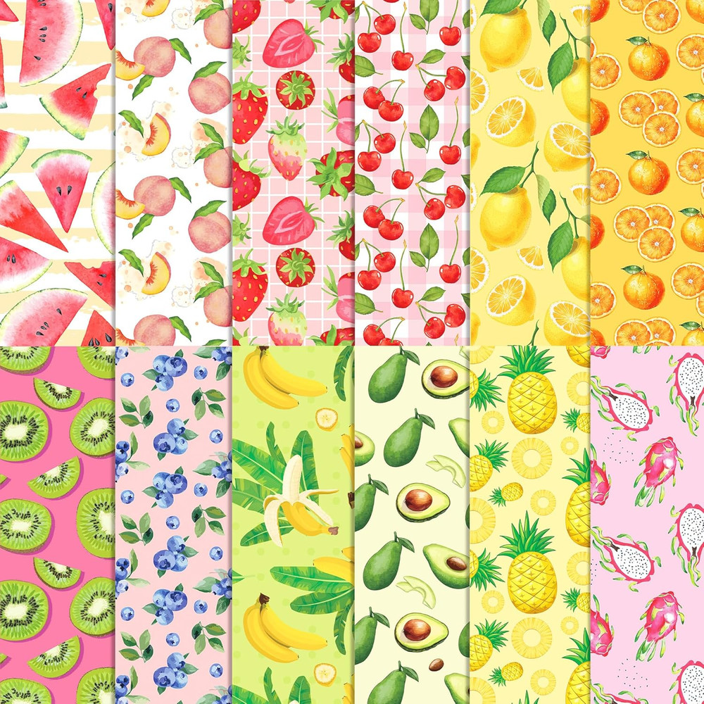 24 Sheets Summer Fruit Pattern Paper 12" X 12" Summer Fruit Scrapbook Paper Pad