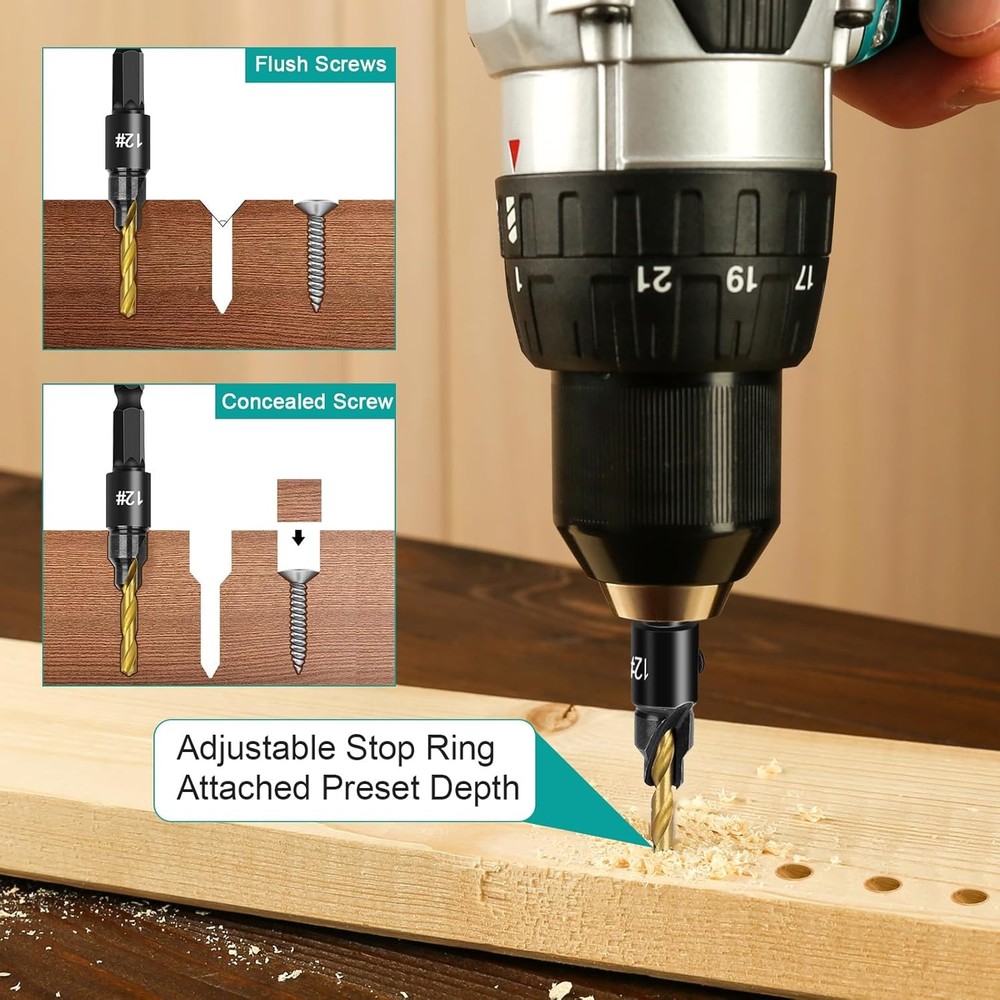 5PCS Countersink Drill Bit Set, Professional Brocas para Madera - Adjustable...