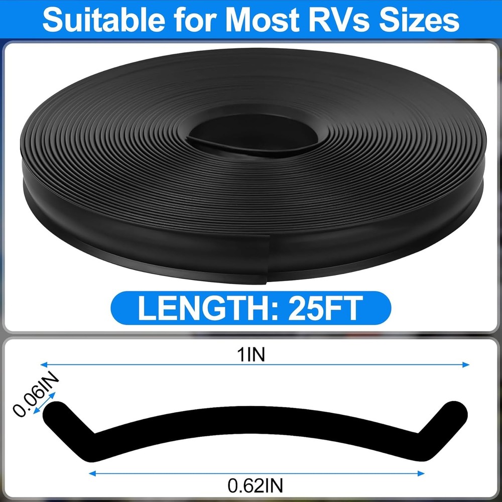 Black RV Screw Cover Trim Insert 1" 25FT Roll