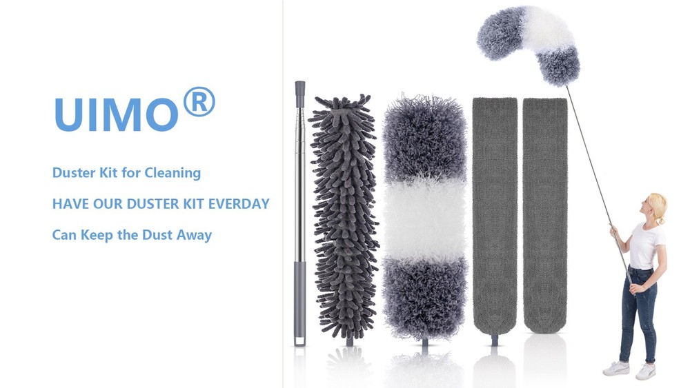 Microfiber Feather Duster Kit with Extendable Pole (30-100") - Bendable, Washabl
