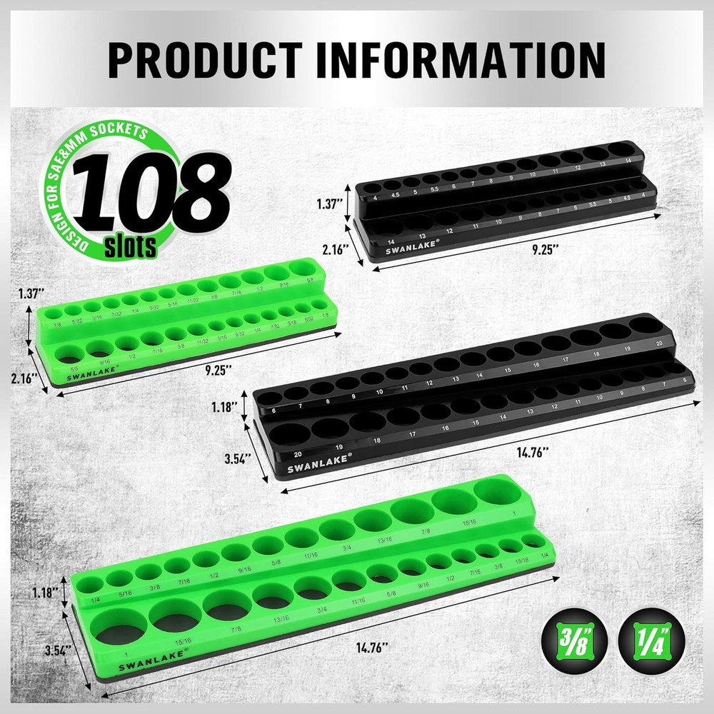 Magnetic Socket Organizer Set, Metric & SAE Socket Holder Set Includes 1/4"