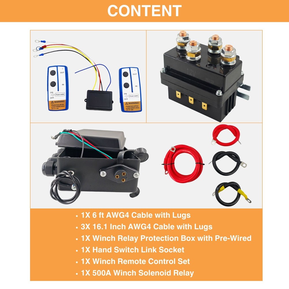 500A Winch Solenoid Kit w/ Control Box & Wireless Remote Control for Jeep UTV