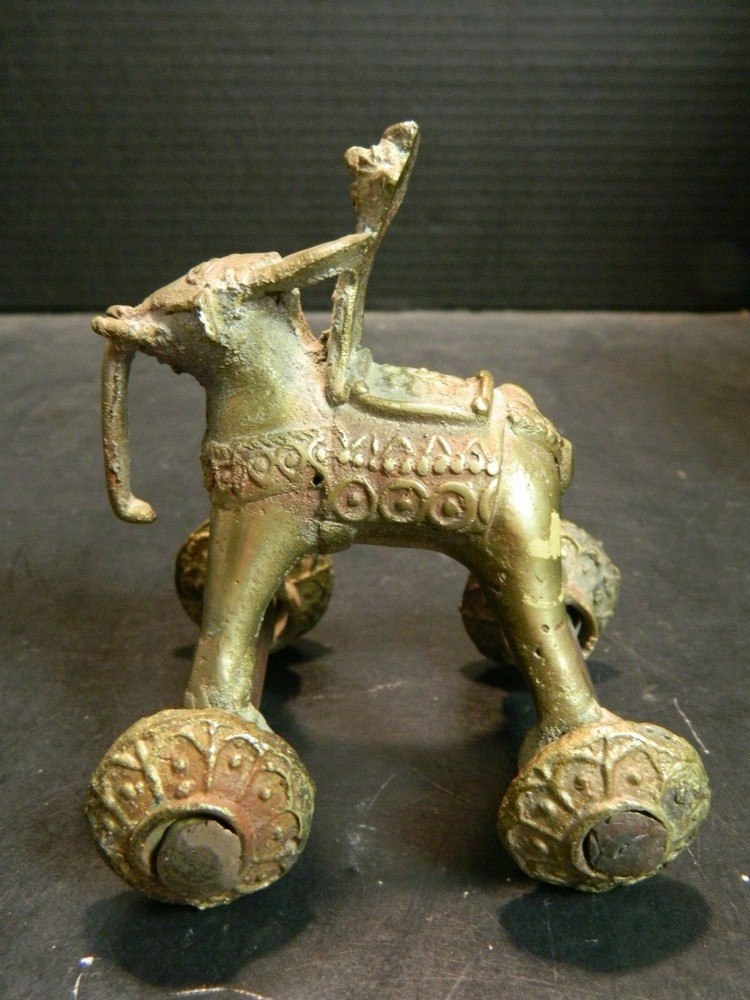 Antique India Brass / Bronze Devotional Shrine Temple Elephant Pull Toy Good Con