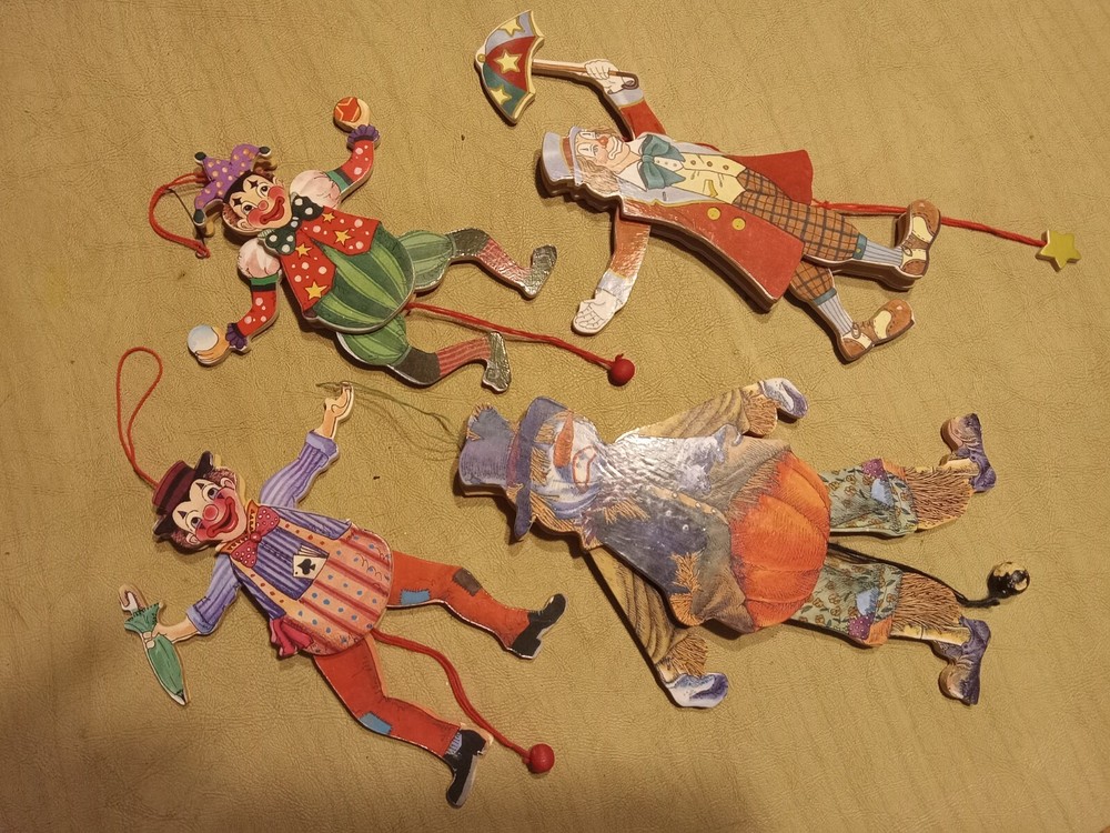 Pull String Clowns,scarecrow Lot Of 4