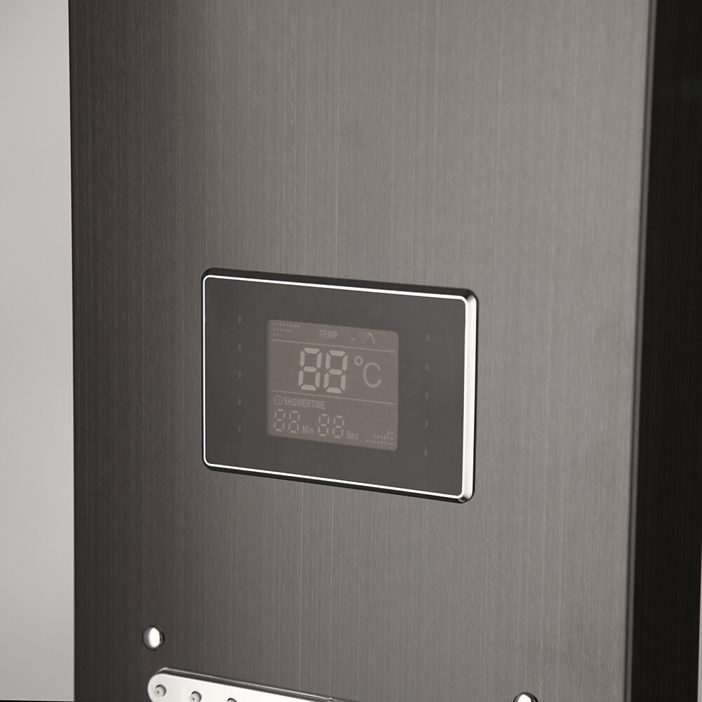 LED Black Shower Panel Tower System Digital Display 4 Massage Jets Shower Faucet