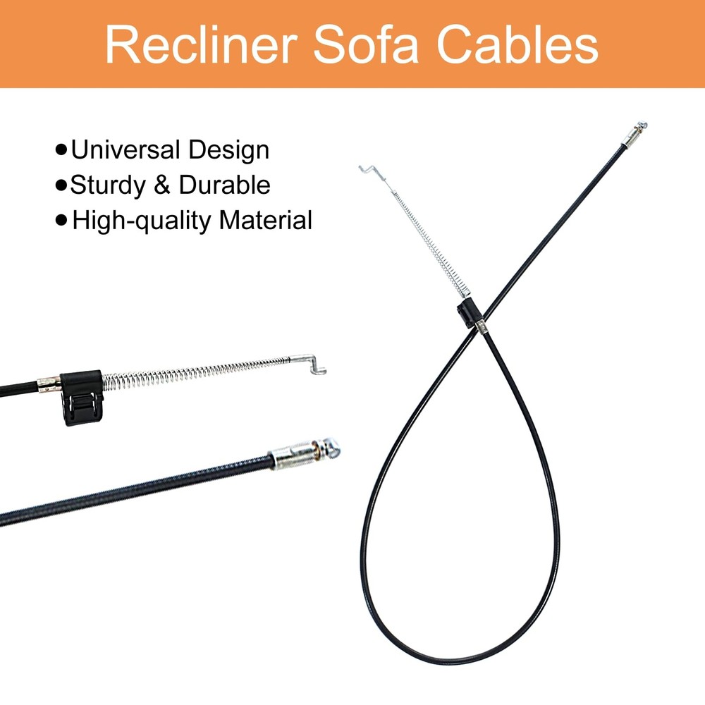 Universal Sofa Recliner Release Cable, 38.2in, Metal, Pull Handle Hook, Black
