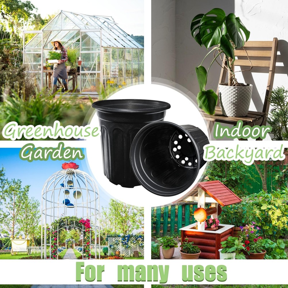 60 Pack 1 Gallon Nursery Pots â€“ Flexible & Durable Plastic, Drainage, Garde...