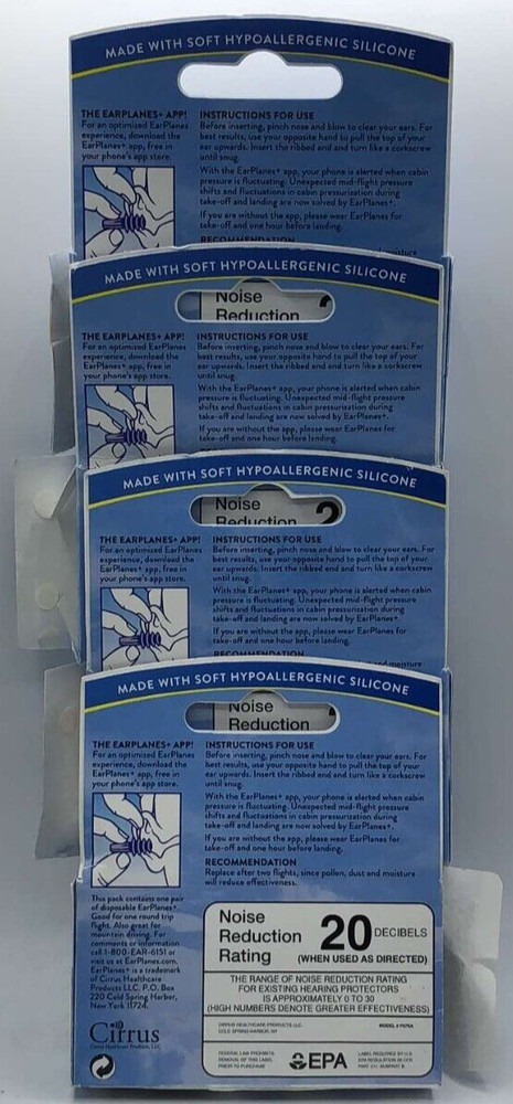 4PK Ear Planes Disposable Earplugs + ~ 1 Pair Each ~ Regular Size ~ READ