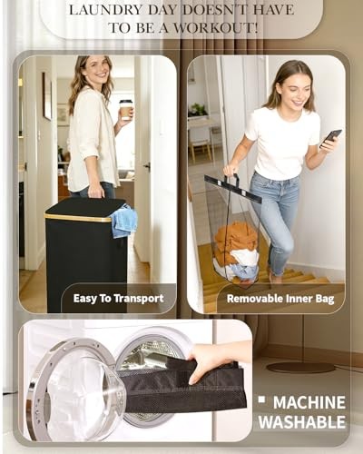 Laundry Hamper with Wheels Large Clothes Hamper with Removable Inner 110L Black