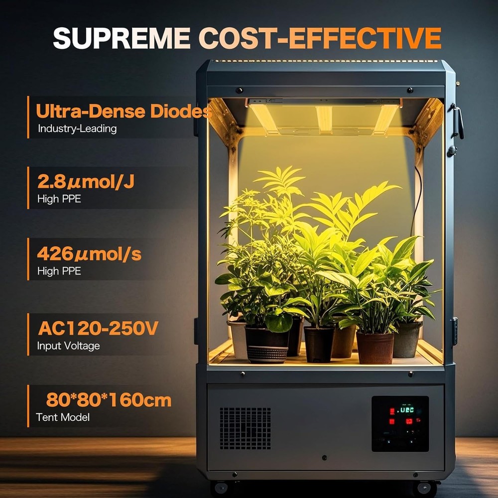 320W LED Grow Light, 3x3ft Coverage Full Spectrum 3x3, 320W, Silver & Orange