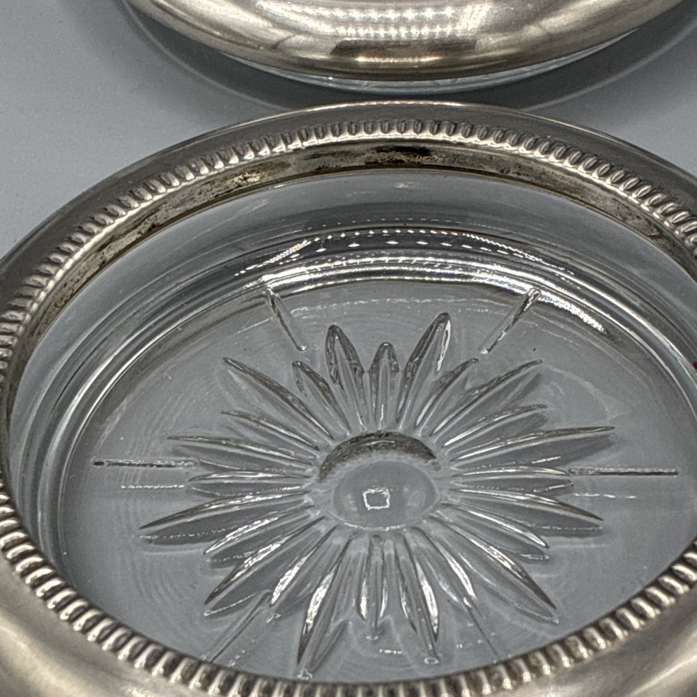 Set of 4 Silver Plated Glass Coaster -Read
