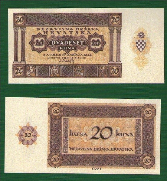 Croatia ndh 20 kuna 1944    - Copy