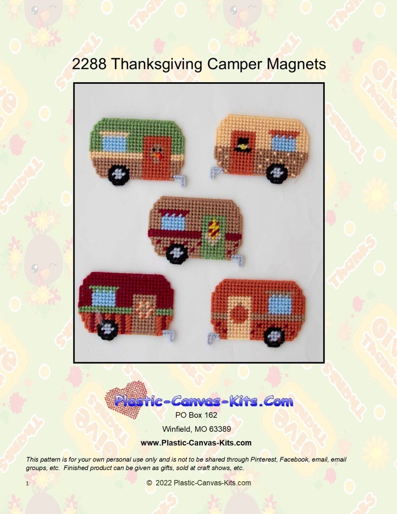 Thanksgiving Camper Magnets- Plastic Canvas Pattern or Kit