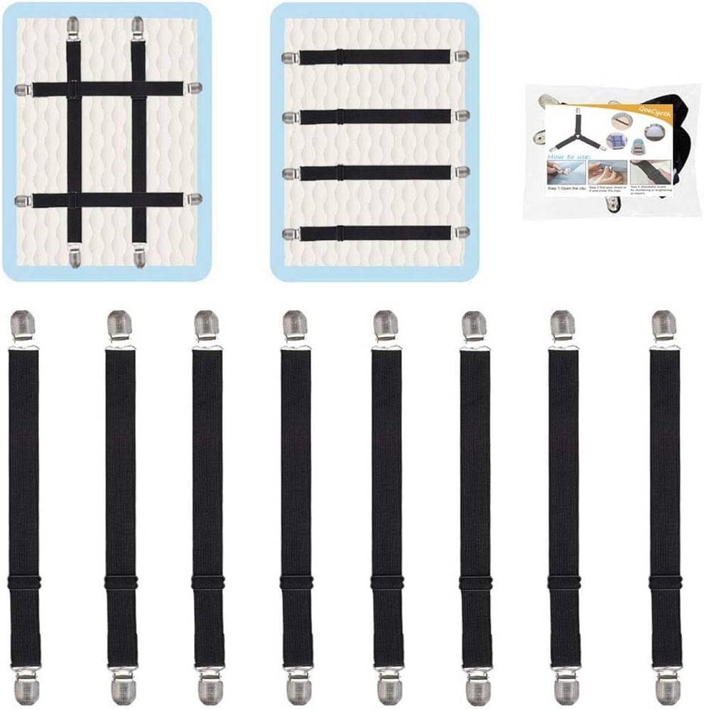 8Pcs Adjustable Bed Sheet Straps Clips, Elastic Mattress Sheet Fasteners Hold...