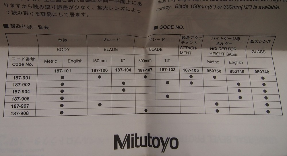 Mitutoyo 187-907 Universal Bevel Protractor 150mm Blade