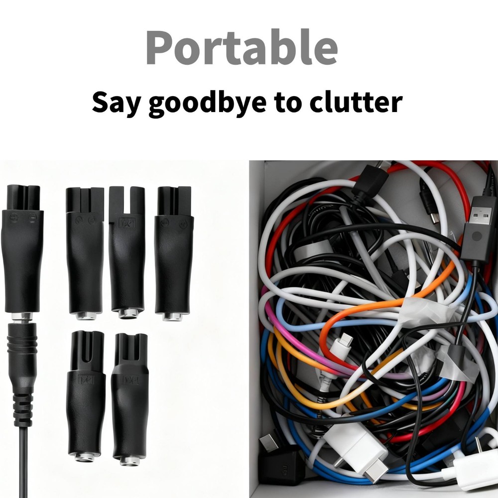 7PCS 5V USB Multi-Tip Charger Cable for Clippers Shavers Beauty Tools