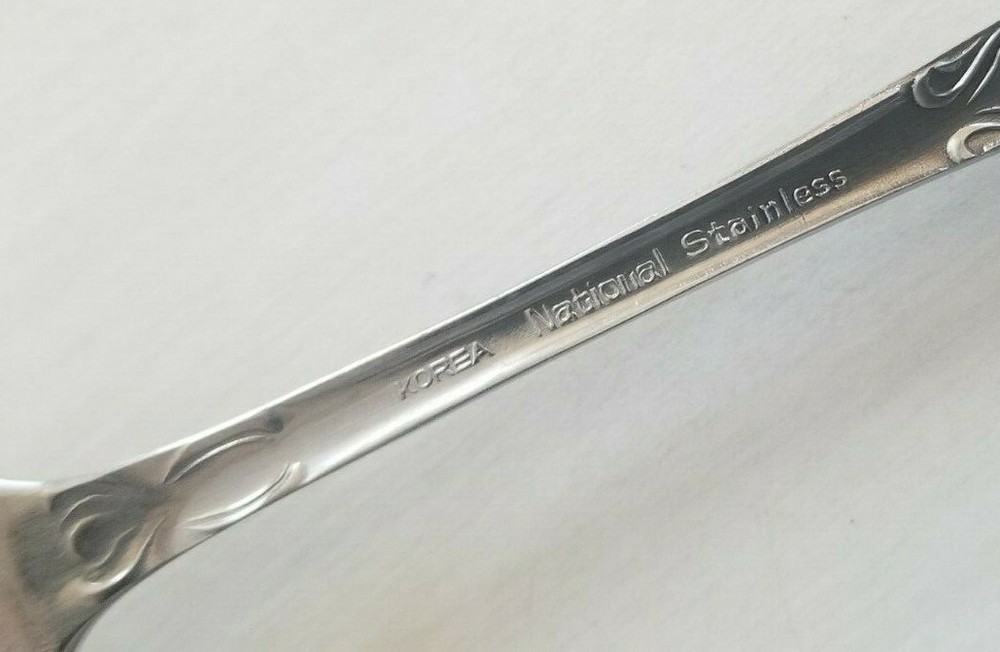 4 National Stainless NST8 Dinner Forks Scrolls Leaf Design Korea