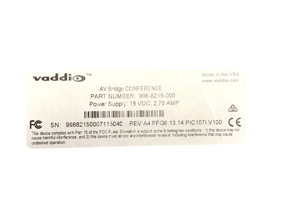 Vaddio AV Bridge Conference HDMI 998-8215-000 HD Audio/Video Encoder