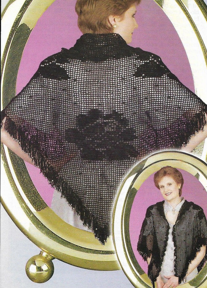 LADY'S BEADED SHAWL WRAP WOMEN'S DIGEST SIZE CROCHET PATTERN INSTRUCTIONS