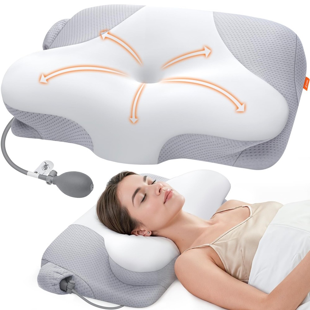 Inflatable Cervical Neck Pillow for Sleeping with Adjustable Support, Ergonom...