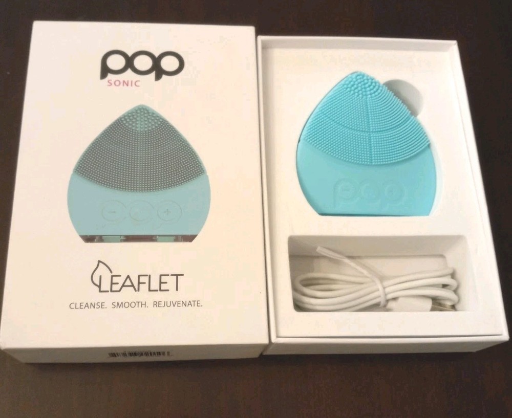 New POP SONIC LEAFLET FACIAL CLEANSING DEVICE ~ Turquoise ~ Box