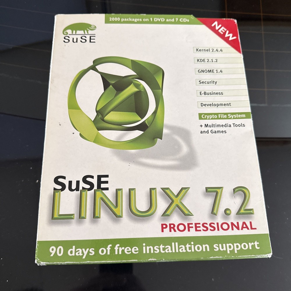 NEW FACTORY SEALED SuSE Linux 7.2 Professional 8 Disc CD Rom - Big Box / 8 Disc