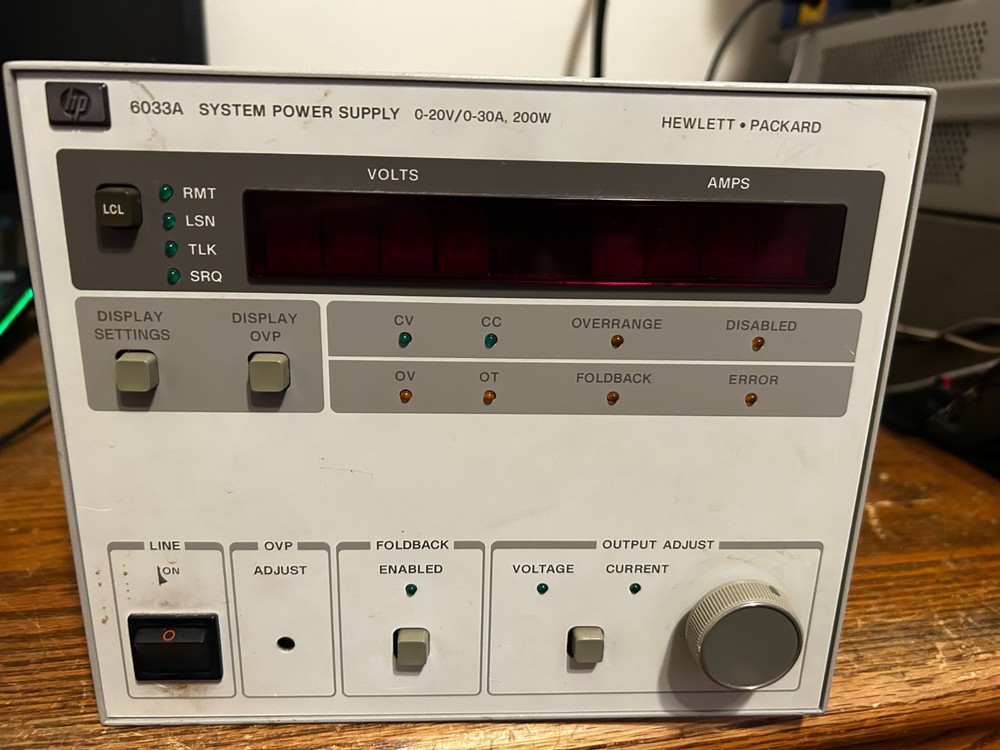 Working HP 6033A SYSTEM POWER SUPPLY 0-20V 0-30A 200Watts