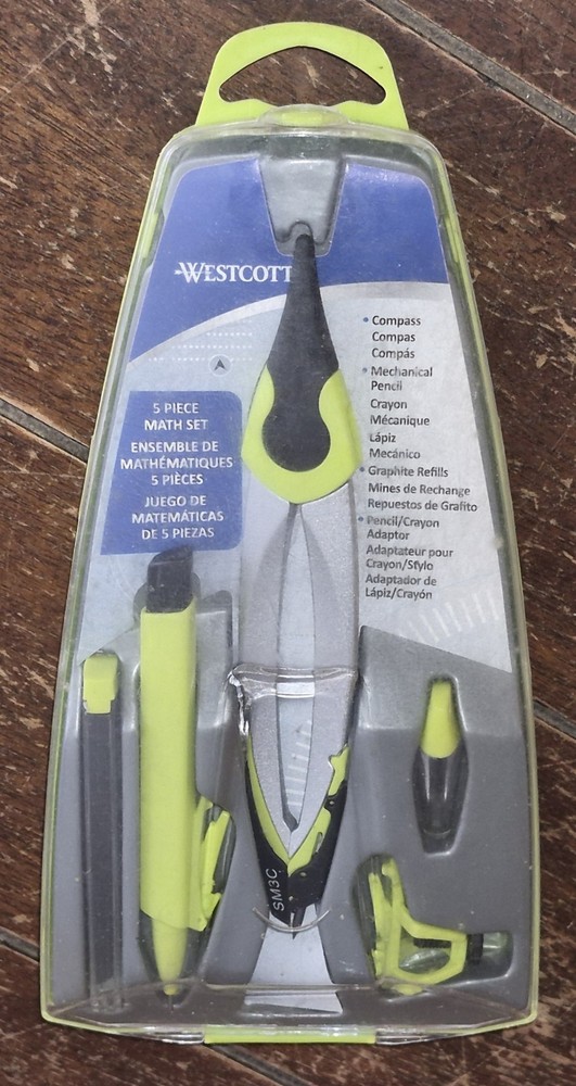Westcott 5pc. Math Set: Compass/Pencil/Adaptor & Graphite Refills ~Green~