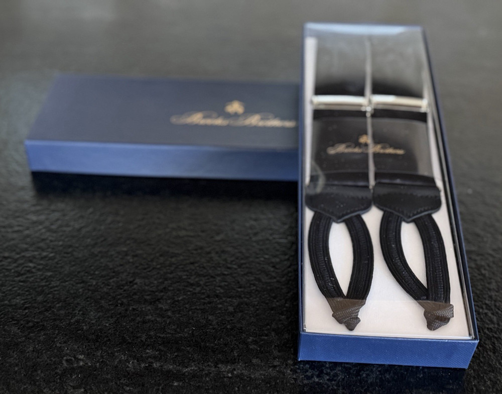 NIB Brooks Brothers Mens Solid Black Formal Solid Suspenders w/ Silver $148