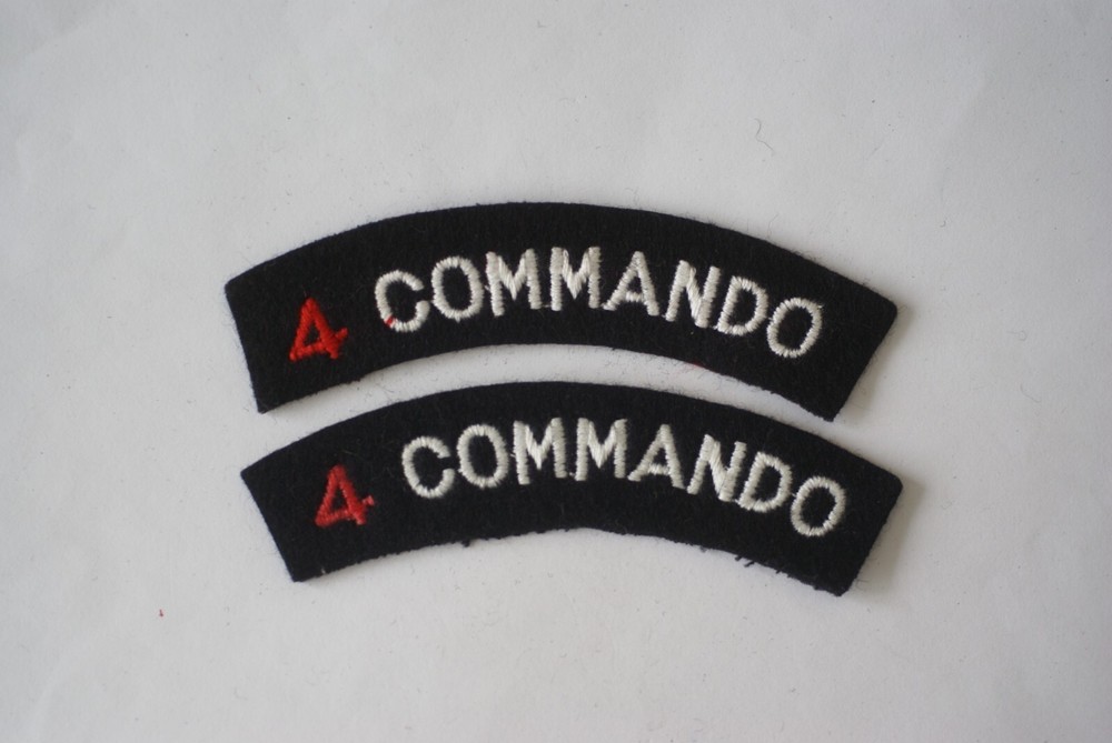 British Army 4 Commando shoulder titles, red and white stitching