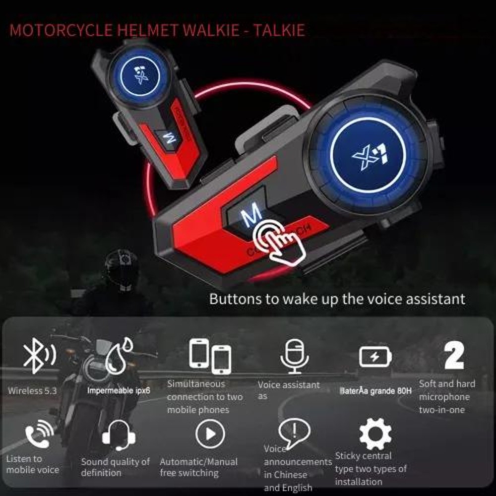 Motorcycle Headset Bluetooth Intercom soft Microphone X7 Red