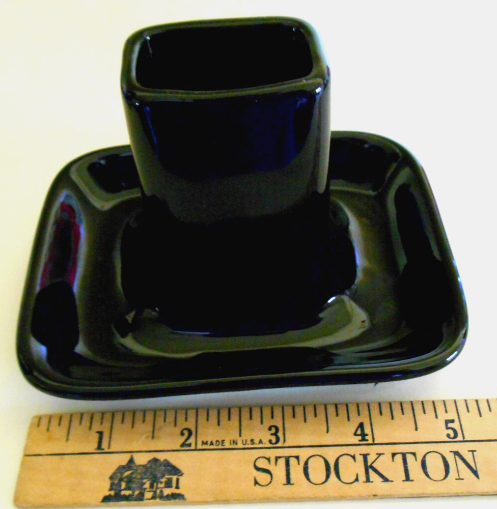 Porcelain Match Holder Ashtray Black