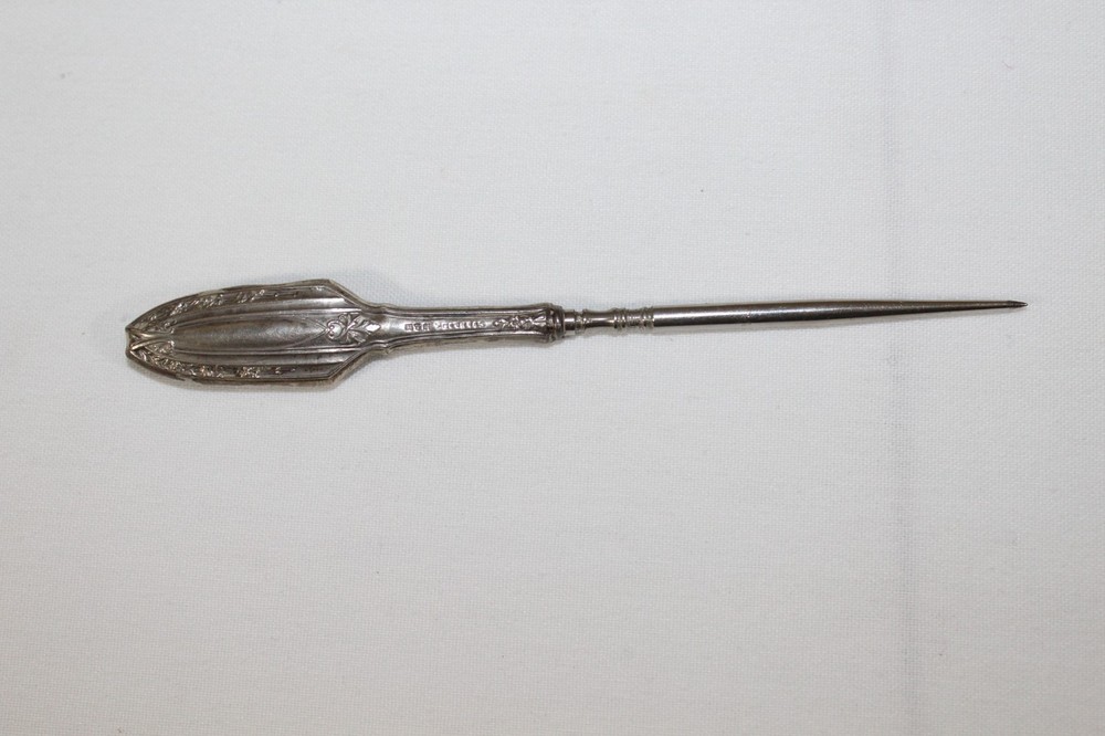 Antique Victorian H&H Button Hook Tool Sterling Silver Handle Steel Point 5.5"
