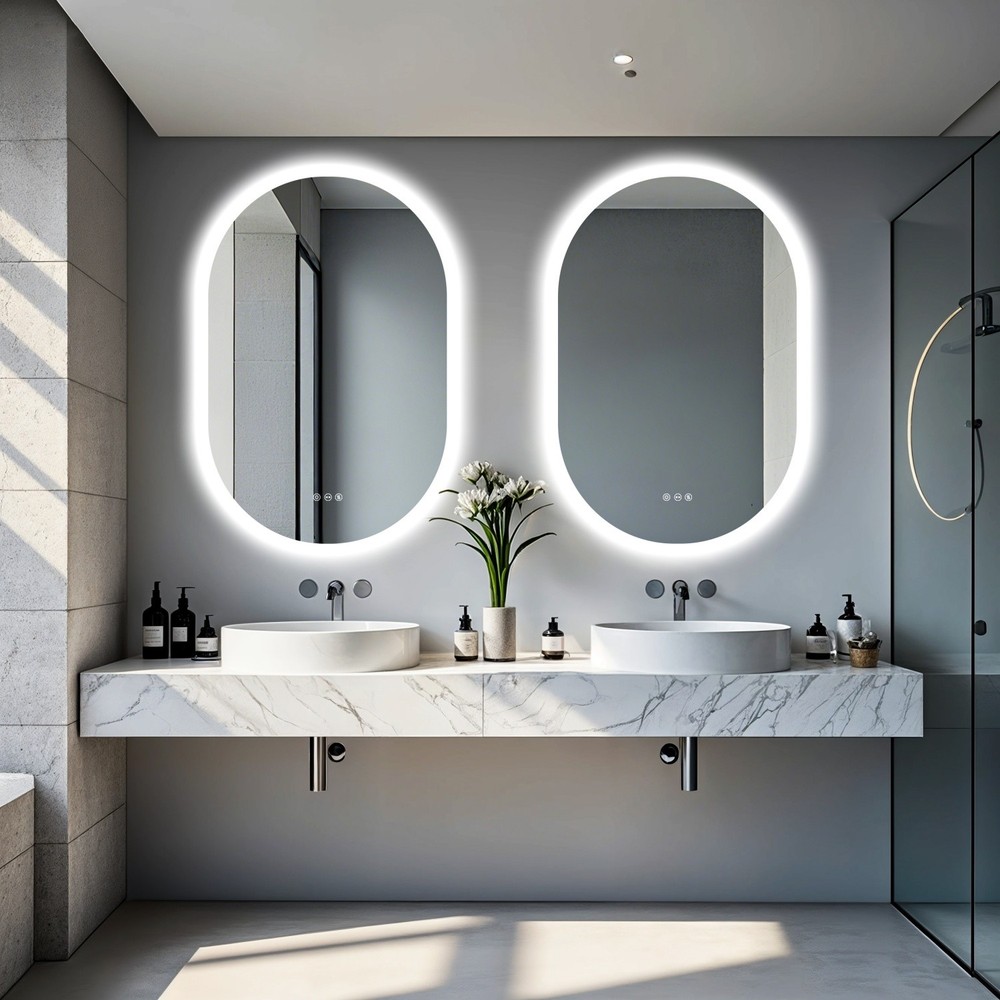 35'' Oval LED Bathroom Mirror w/ Touch Sensor Backlight Wall Vanity Mirror Defog