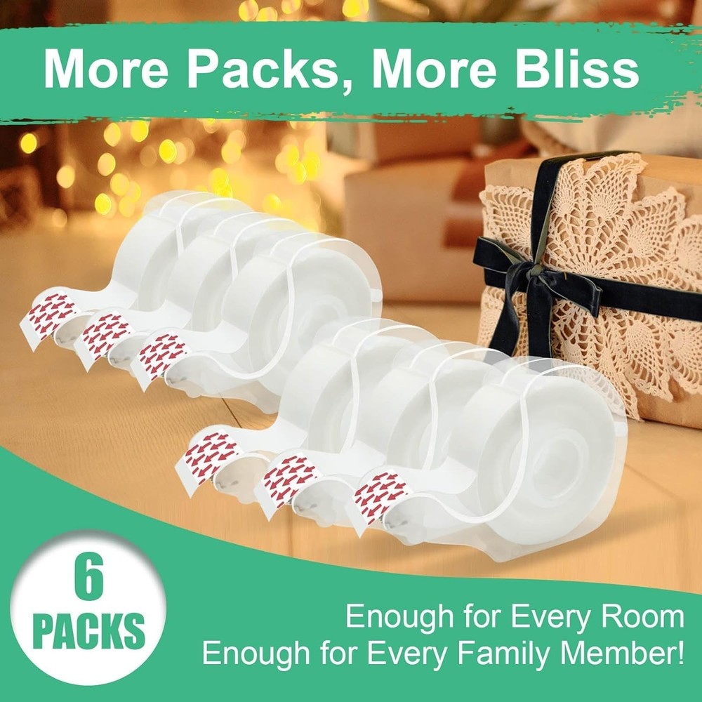 Value Pack Invisible Tape - 6 Rolls for Smooth Wrapping, Writable & Easy to Use