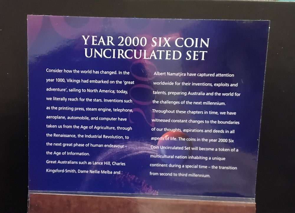 2000 Uncirculated UNC Australia 6 Coin Pack - 5 Cent -$2 50c Millennium Design