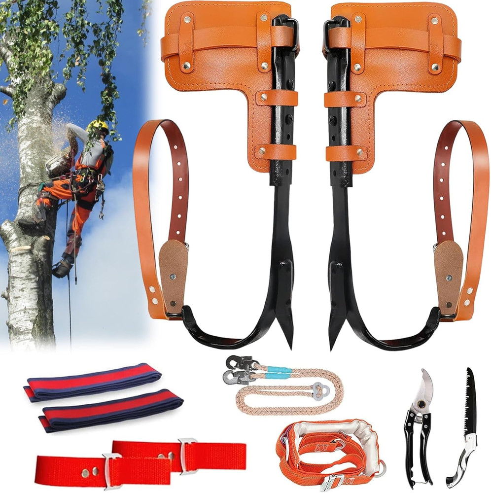 Tree Climbing Spikes Set Upgraded Leather Tree Climbing Tool Set with Harness Be