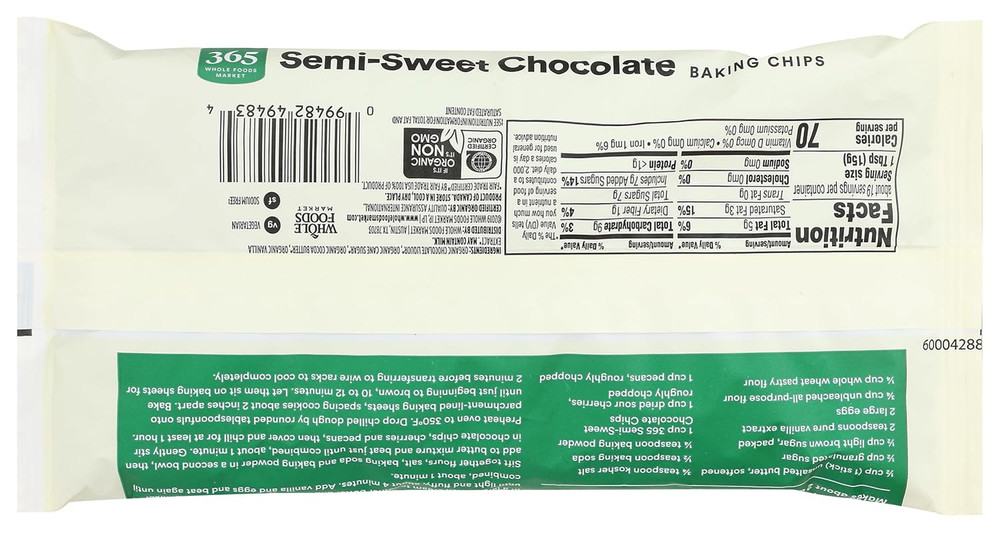 , Organic Semi Sweet Chocolate Chips, 10 Ounce