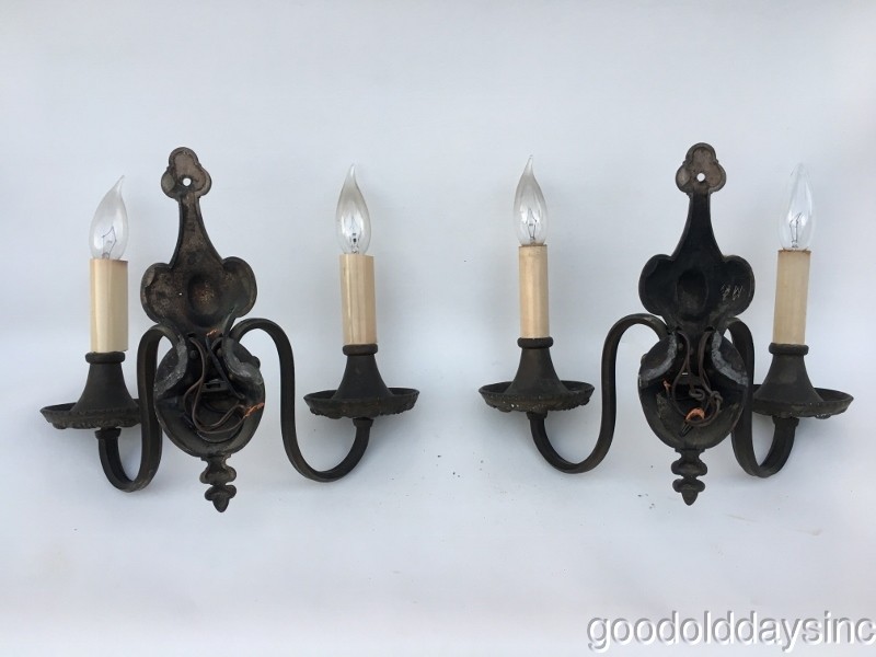 Pair of Antique Brass Wall Sconces Circa 1920