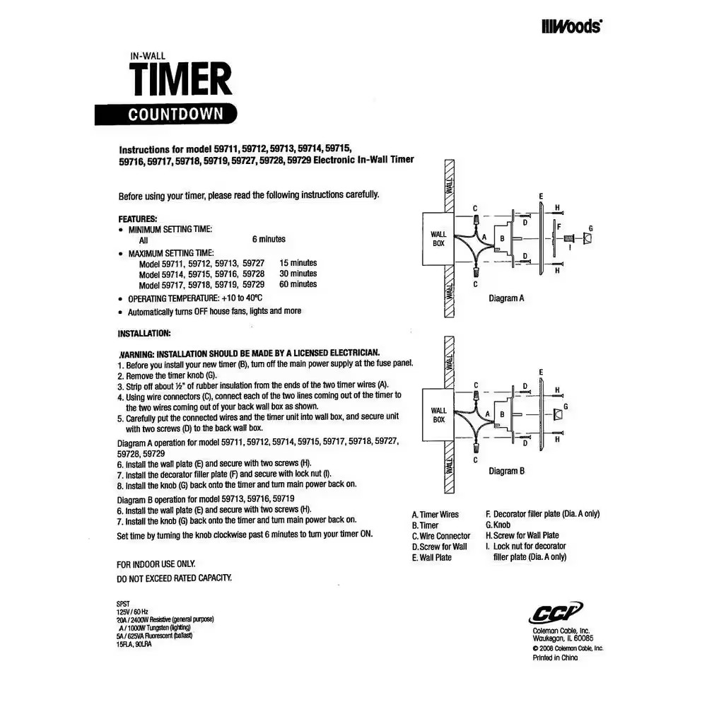 20-Amp 60-Minute In-Wall Spring Wound Countdown Timer Switch, Gray