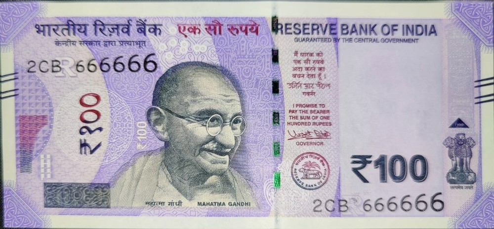 RARE  ONE HUNDRED 100  RS  SOLID NUMBER  666666  UNC, 2018, INDIA