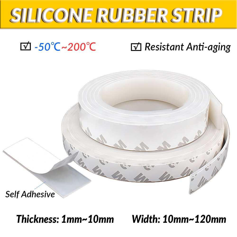 Silicone Rubber Strip - Adhesive Backed Roll - Various Widths, Thickne & Lengths